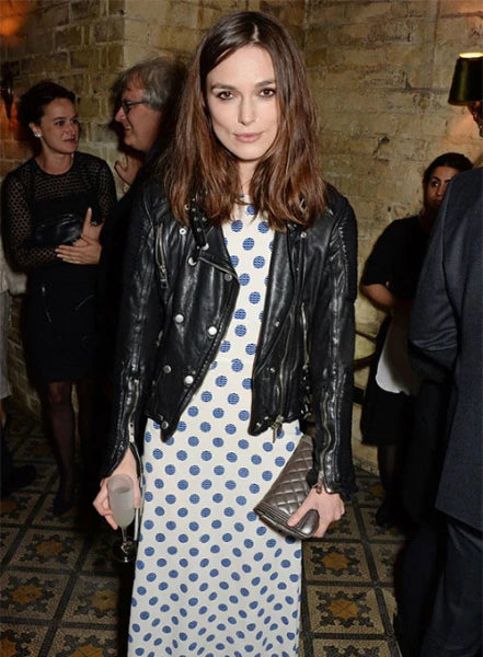 Fashion Icon Keira Knightley's Black Leather Jacket in American style