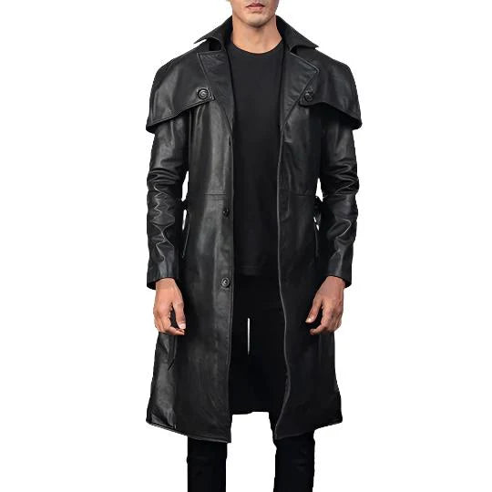 Herren-Trenchcoat aus Faux Shearling-Leder mit Kapuze im Stil von TJS
