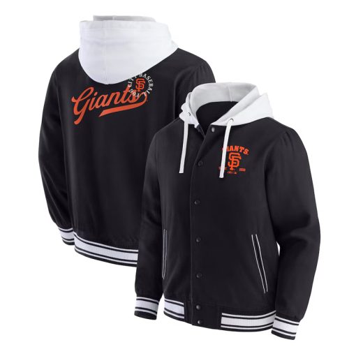 San Francisco Giants black cotton hooded jacket front view in USA