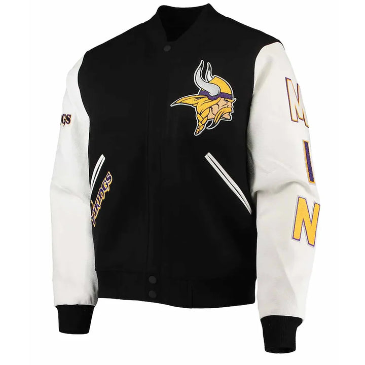 Unisex Minnesota Vikings varsity jacket with zipper front

