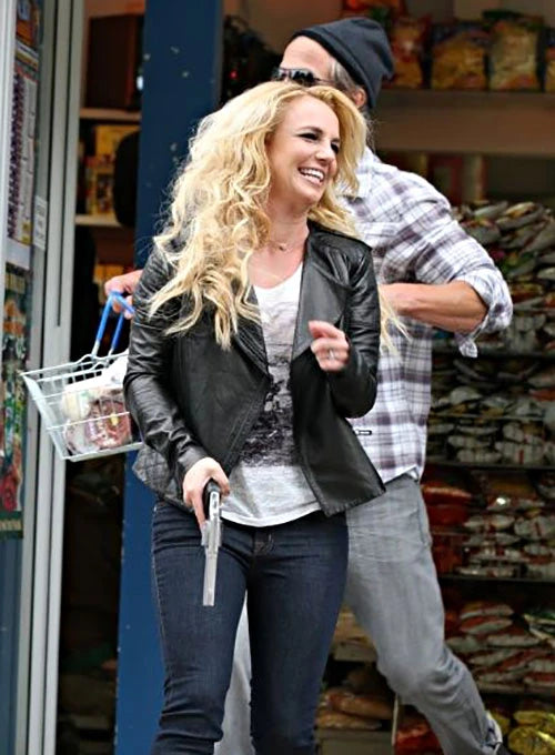 Stylish Black Leather Jacket Inspired by Britney Spears in UK market