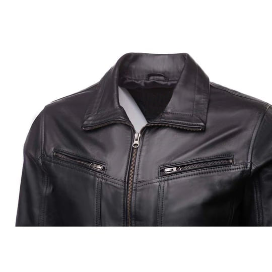 Black Leather Jacket with Collars - Back View in USA