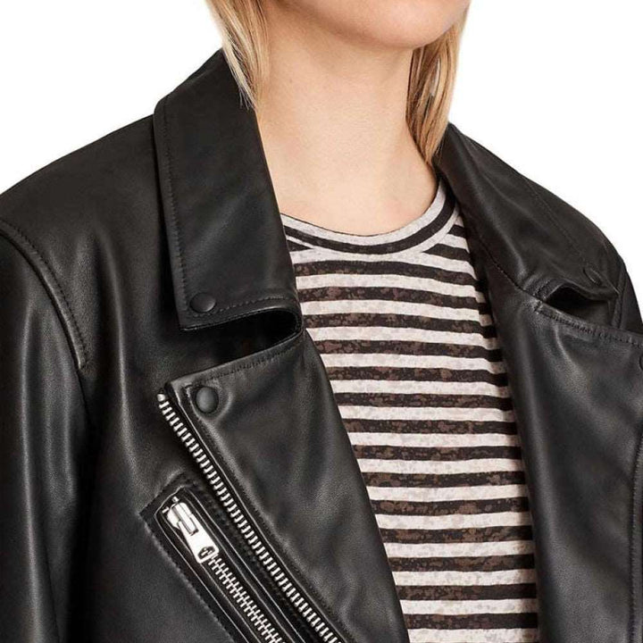 Camille Razat stylish leather jacket from Emily in Paris in USA