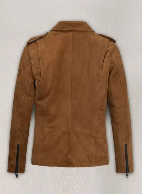 Stylish Caramel Brown Leather Biker Jacket with Zipper in France style