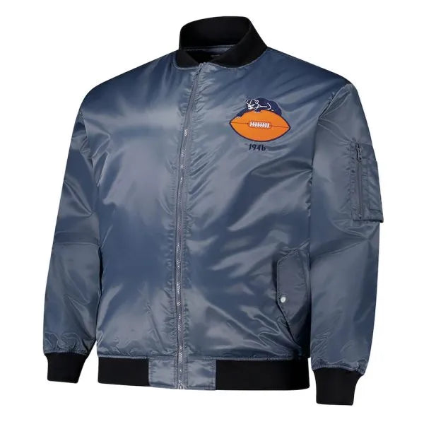 Chicago Bears charcoal bomber jacket front view

