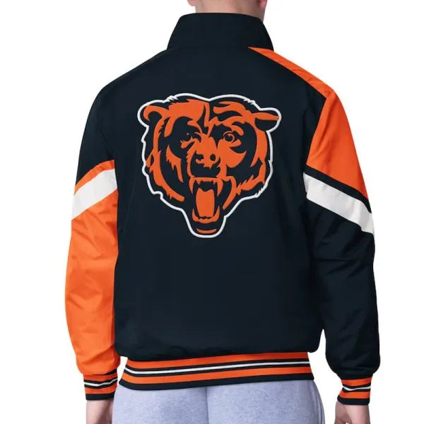 Navy Chicago Bears jacket with orange and white sleeve panels

