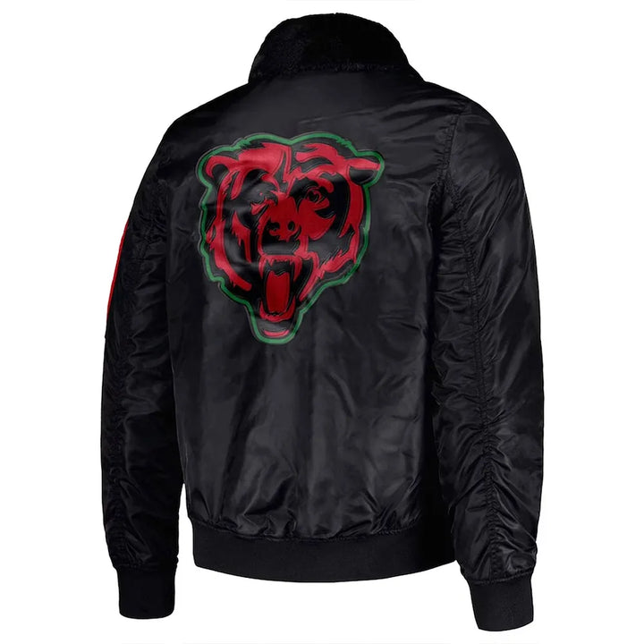 Black Chicago Bears jacket with lapel collar

