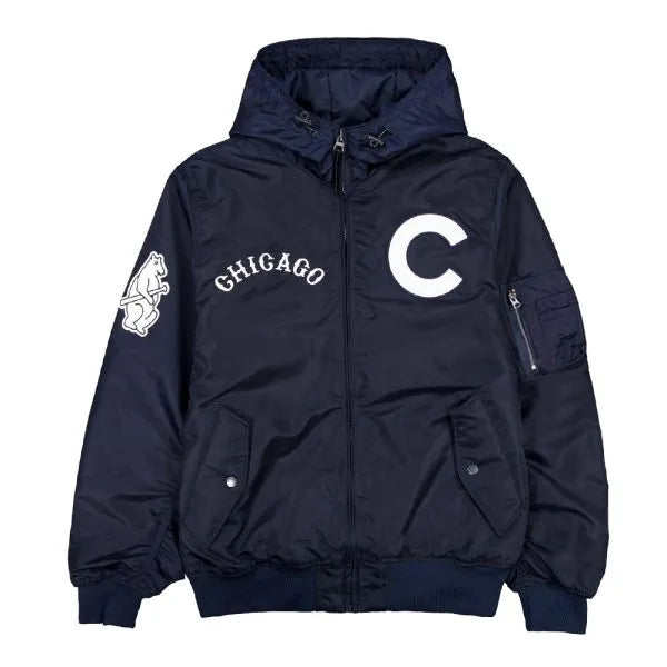 Chicago Cubs Satin Hooded Bomber Jacket for Men

