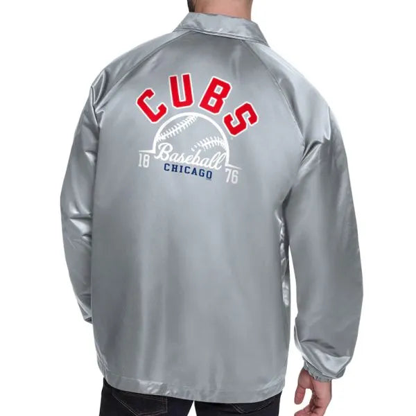 Gray Chicago Cubs jacket with front logo

