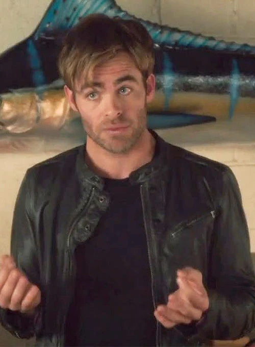 Stylish Leather Jacket as Seen on Chris Pine in France style