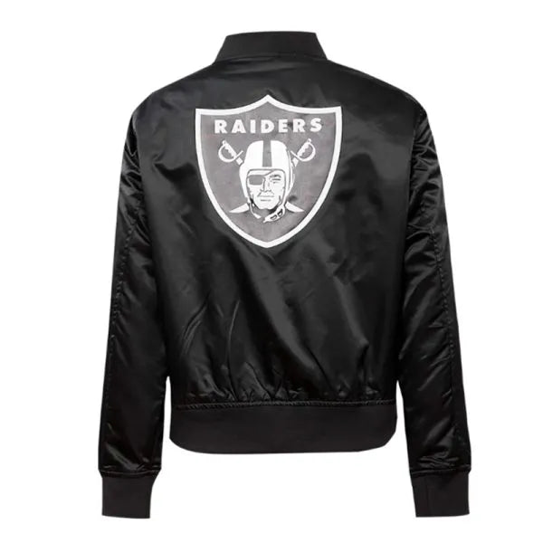Black satin Raiders jacket for men in American Style
