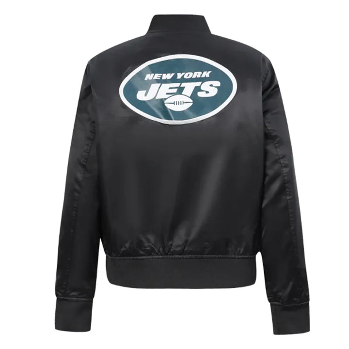 Jets satin jacket with bold front team lettering

