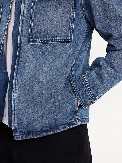 Blue jean workwear jacket for rugged use in USA