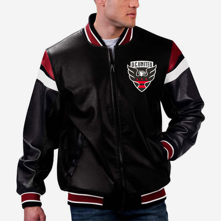 MLS DC United leather jacket side view in American style