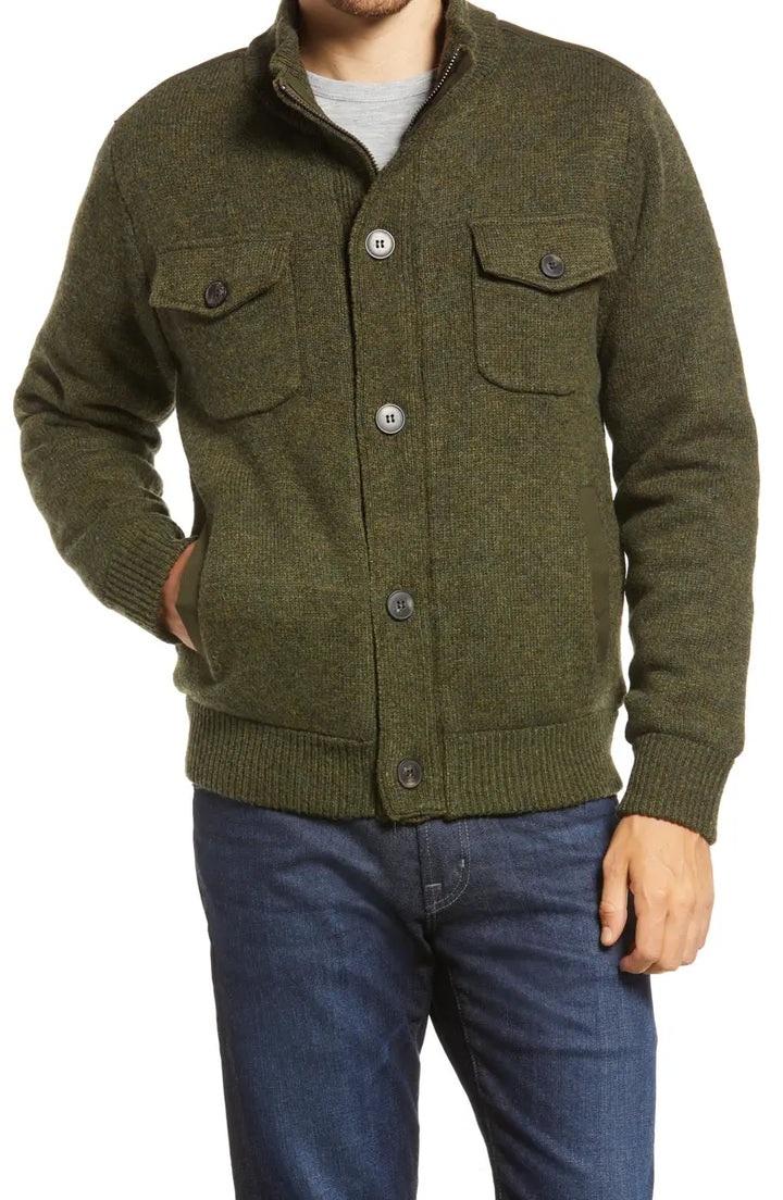 Cozy wool knit jacket with soft fleece interior in USA