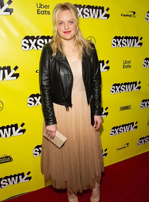 Elisabeth Moss Leather Jacket for women in USA