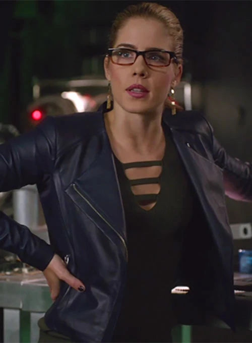 High-quality Arrow Leather Jacket worn by Emily Bett Rickards in USA