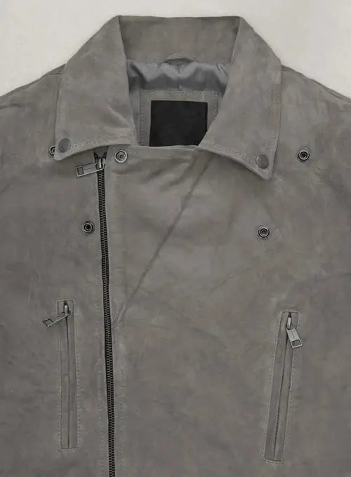 Men's Gray Suede Leather Jacket with Zipper in France style