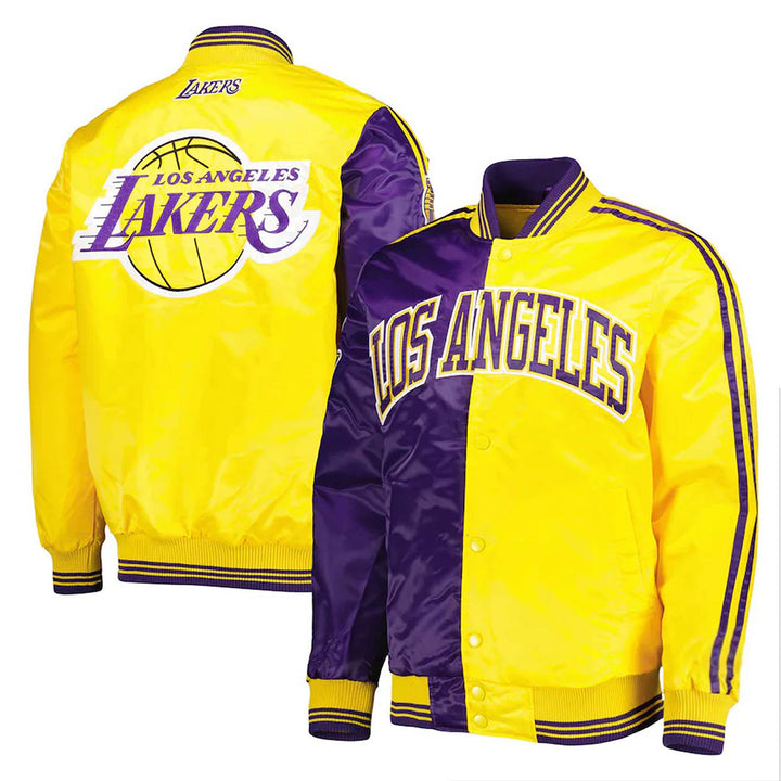 LA Lakers Fast Break Purple/Gold Satin Jacket Back Front View 