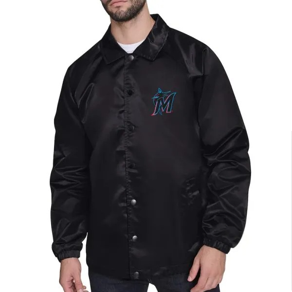 Miami Marlins retro logo black satin coaches jacket in USA