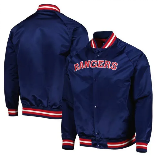 Shop NY Rangers Bomber Navy Blue Satin Jacket