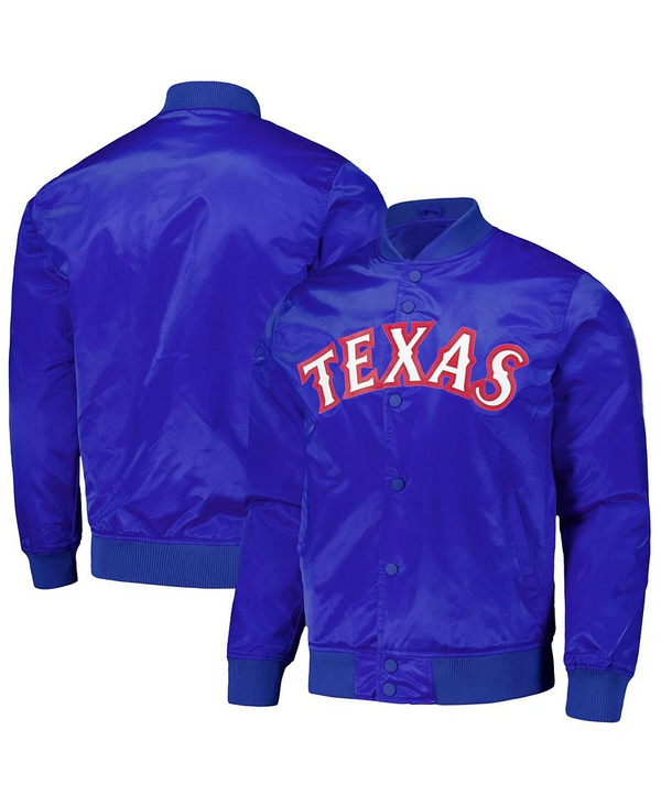 Men's Royal Texas Rangers Wordmark Satin Full-Snap Jacket