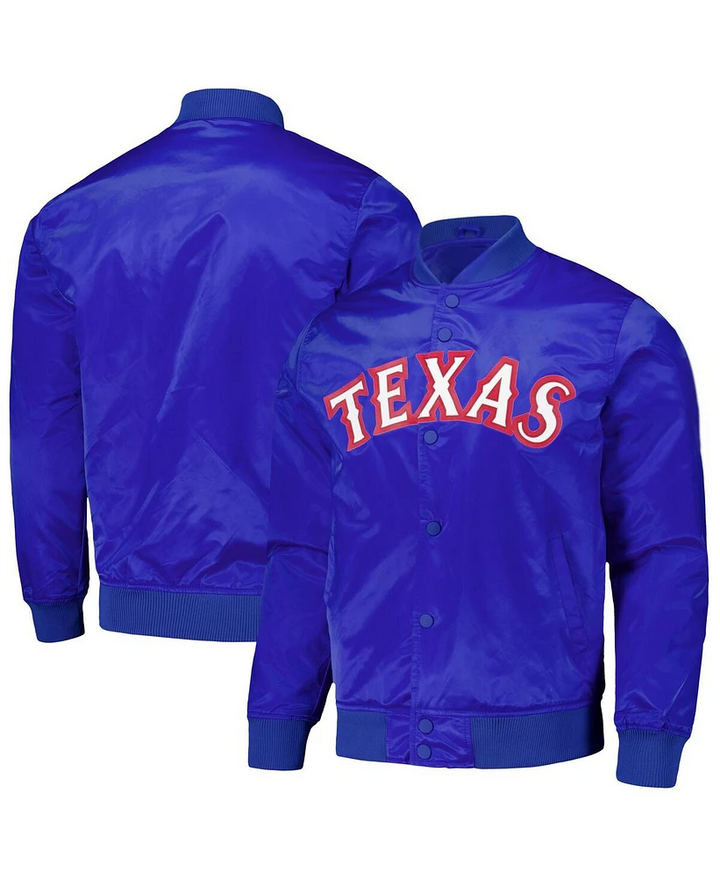 Men's Royal Texas Rangers Wordmark Satin Full-Snap Jacket