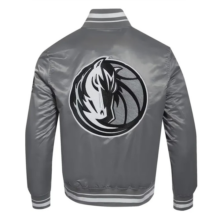 Mavericks Gray Satin Varsity Jacket in USA