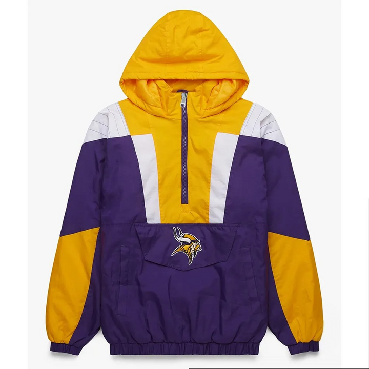 Minnesota Vikings purple and yellow pullover jacket front view

