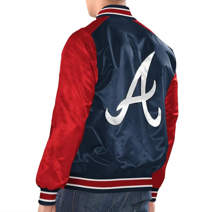navy and red braves satin varsity jacket

