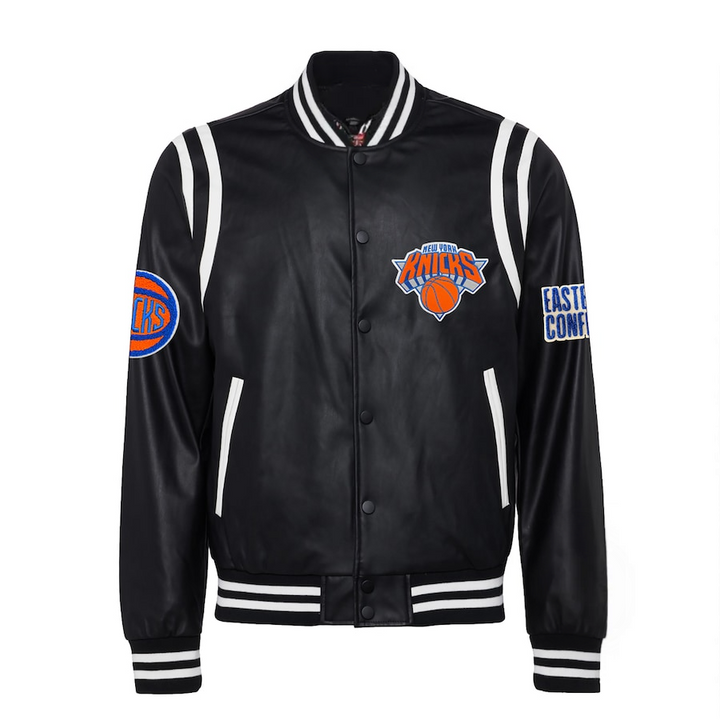 Front View New York Knicks Jeff Hamilton Vegan Leather Jacket