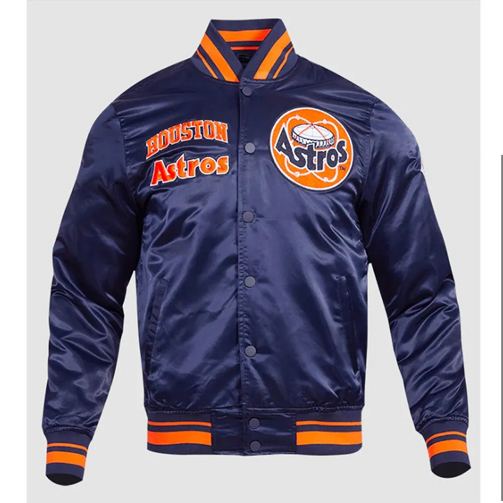 Navy blue jacket with Houston Astros logo on a light gray background