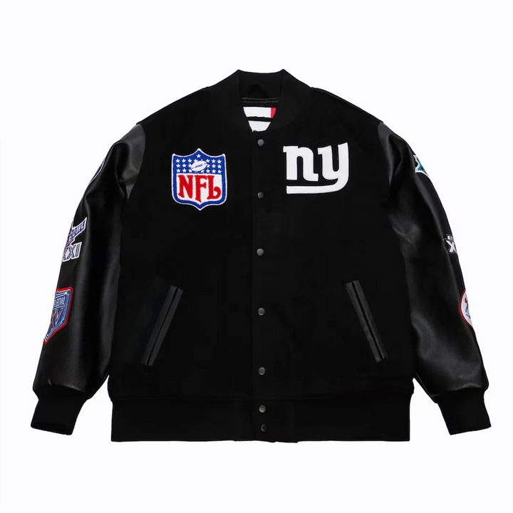 NY Giants Blackout Vintage Logo Varsity Jacket in USA