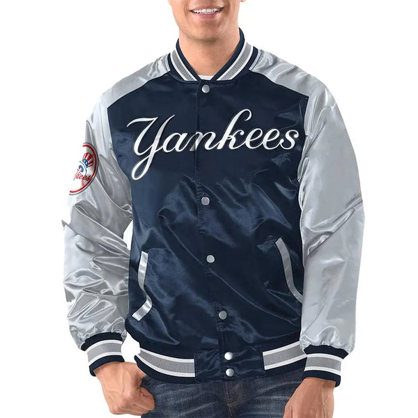 Navy/Silver New York Yankees Renegade Varsity Satin Jacket