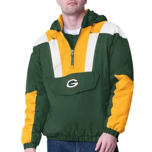 Green Bay Packers Charger green half-zip pullover jacket front view in USA