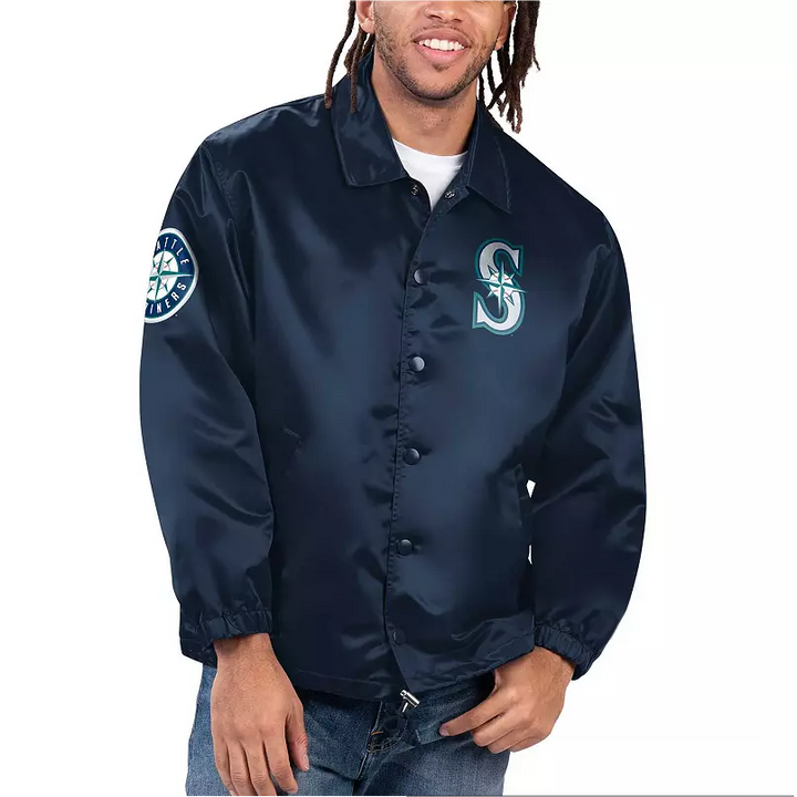 Navy Seattle Mariners Option Route Satin Full-Snap Jacket