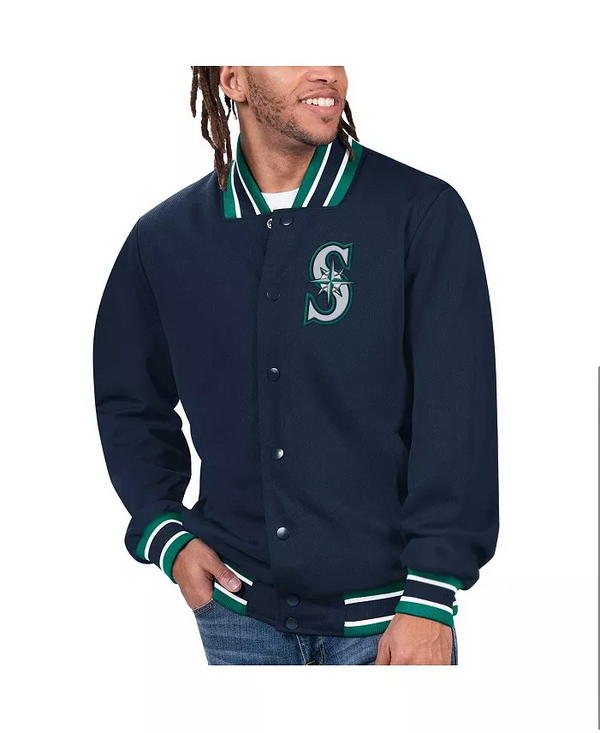 Men's Navy Seattle Mariners Secret Weapon Wool Full-Snap Jacket