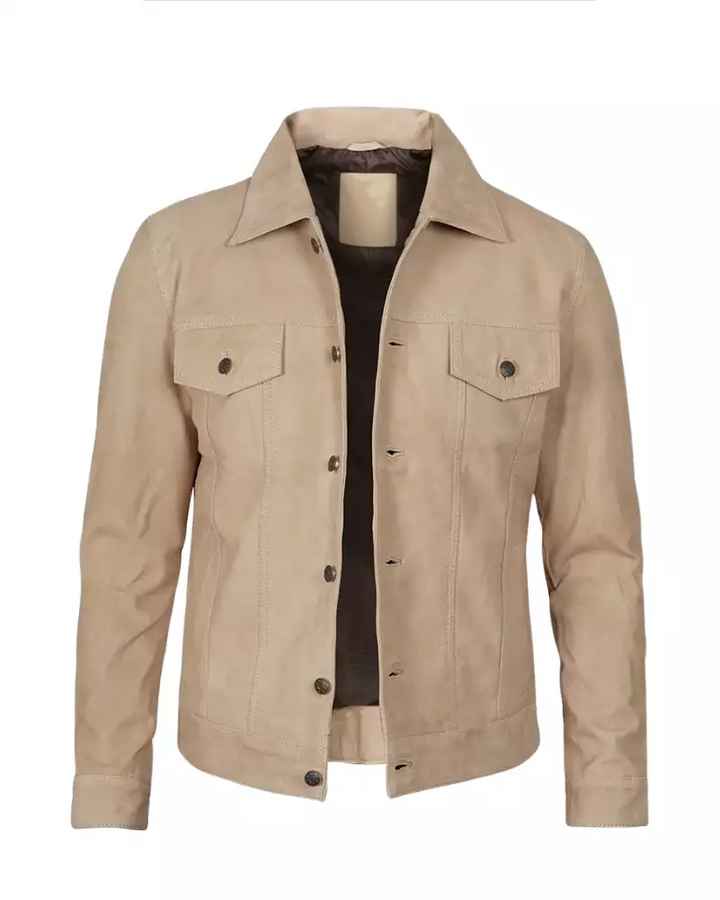 Button-up camel denim jacket for casual wear