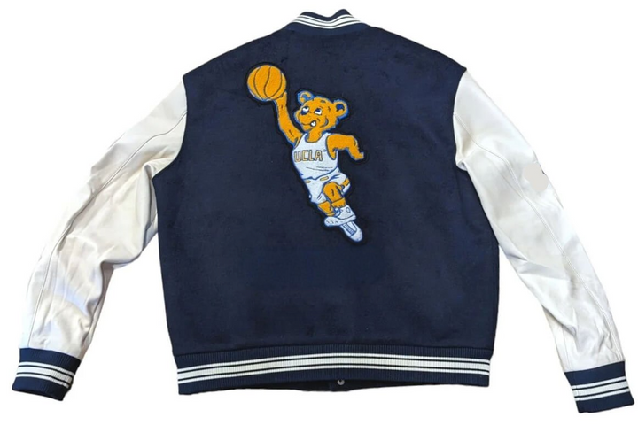 UCLA Bruins NCAA letterman varsity jacket featuring traditional team colors and classic USA design