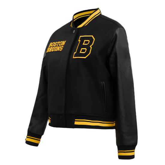 Women's Wool Varsity Jacket with Retro Boston Bruins Design