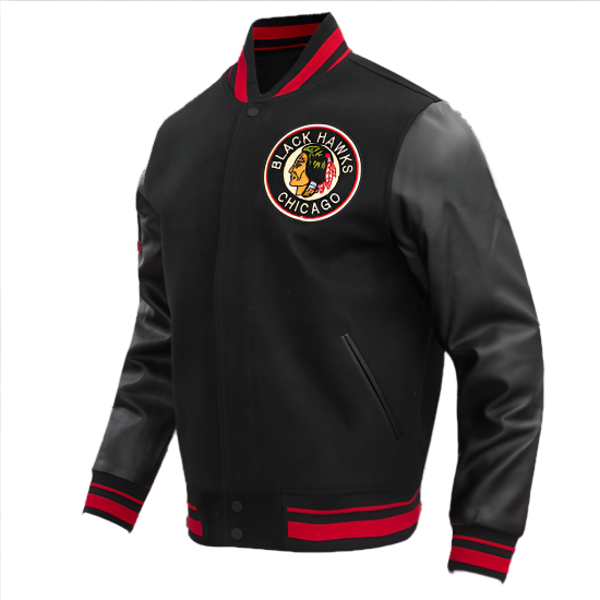 Men's Wool Varsity Jacket with Retro Chicago Blackhawks Design