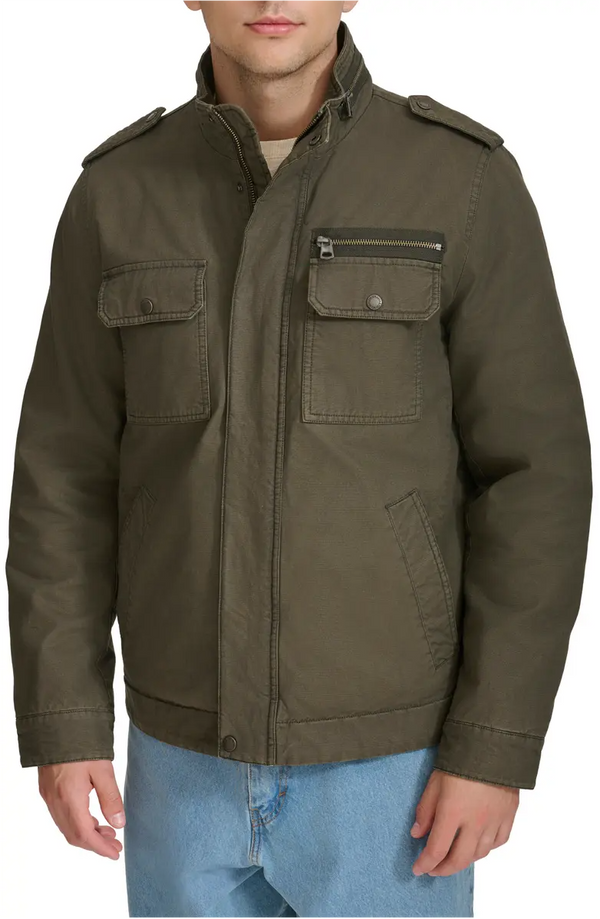 Washed cotton utility jacket with front pockets in USA