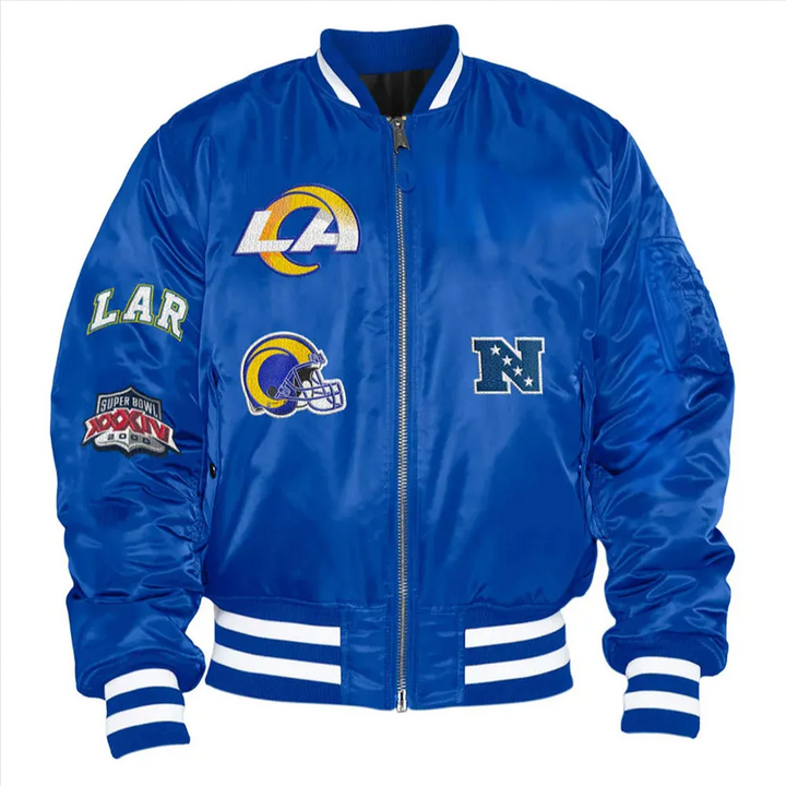 LA Rams Bomber MA-1 Royal Blue Satin Jacket