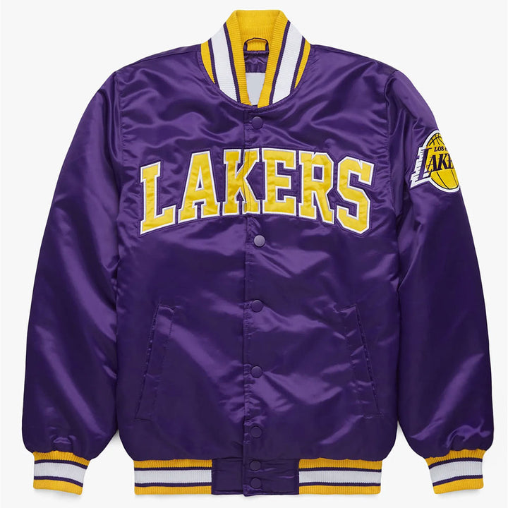 Purple Classic Los Angeles Lakers& Full-Snap Satin Jacket Front View 