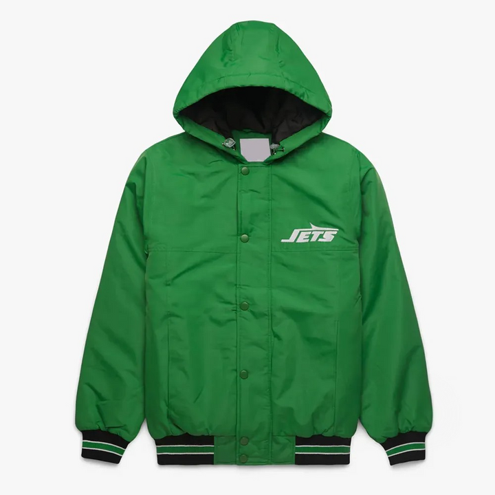 New York Jets green hooded jacket front view

