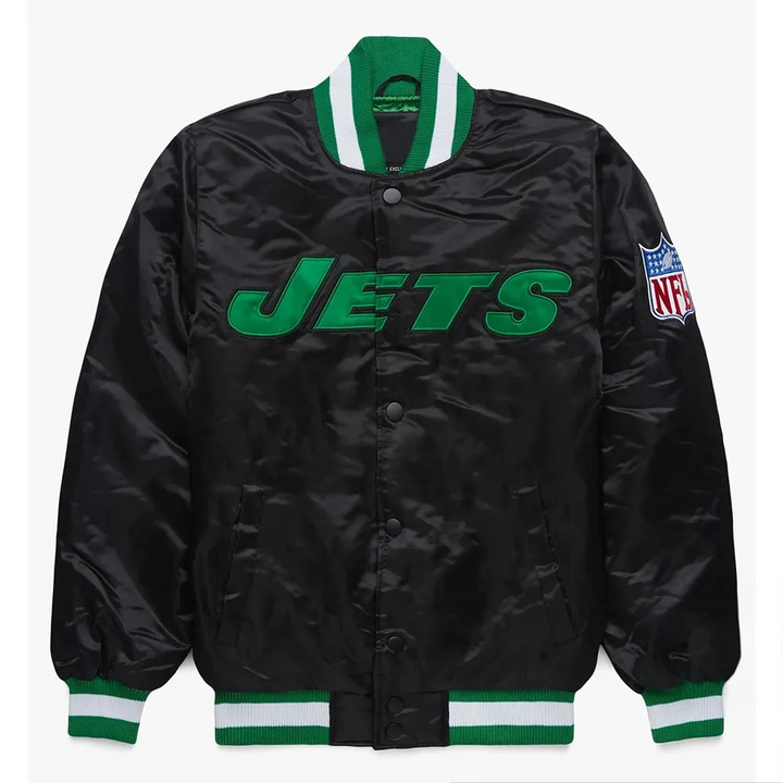 Blackout New York Jets satin jacket front view

