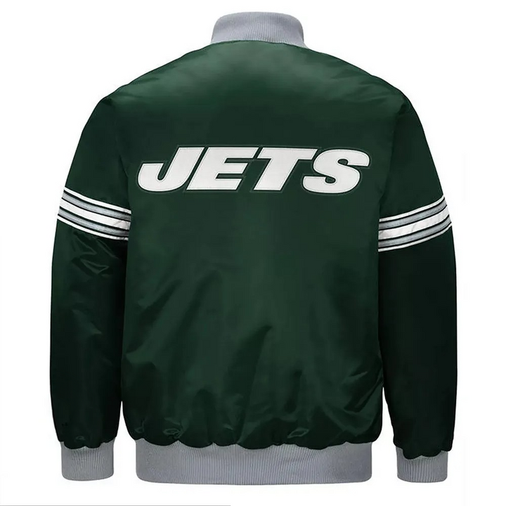 Green satin varsity jacket NY Jets

