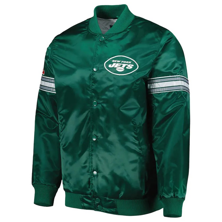 Green satin Jets varsity jacket

