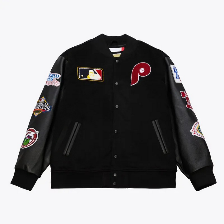 Philadelphia Phillies Black Out Vintage Logo Varsity Jacket in United State Market