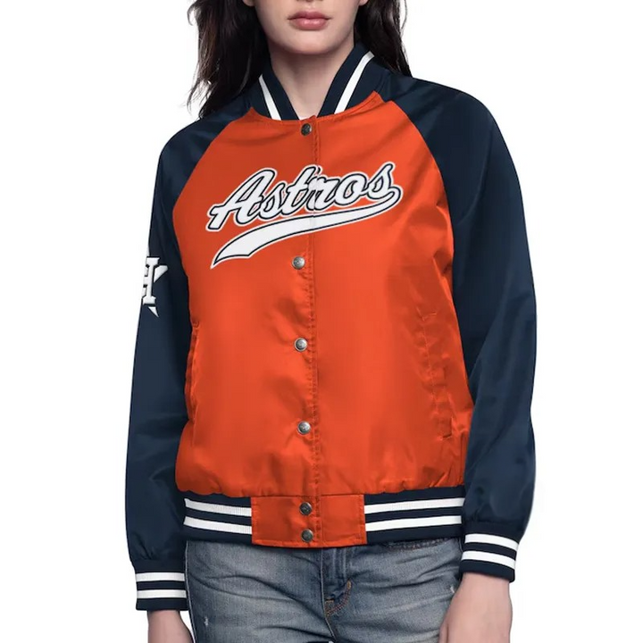 Orange/Navy Houston Astros Home Run Varsity Satin Jacket in USA